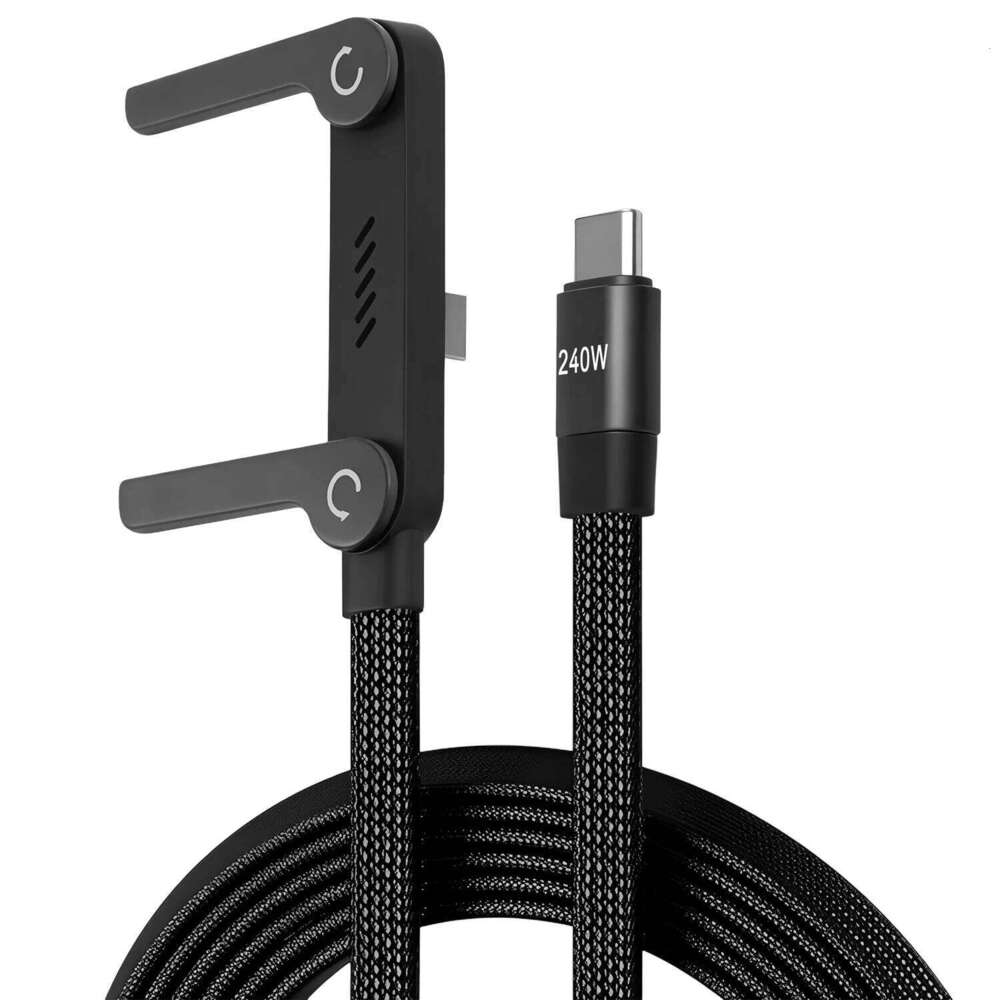 📱 240 W pintas greito įkrovimo laidas su įmontuotu telefono laikikliu – naujas 2026 m. sulankstomas patvarus USB-C tipo C laidas (2 vnt. pakuotėje)-LT