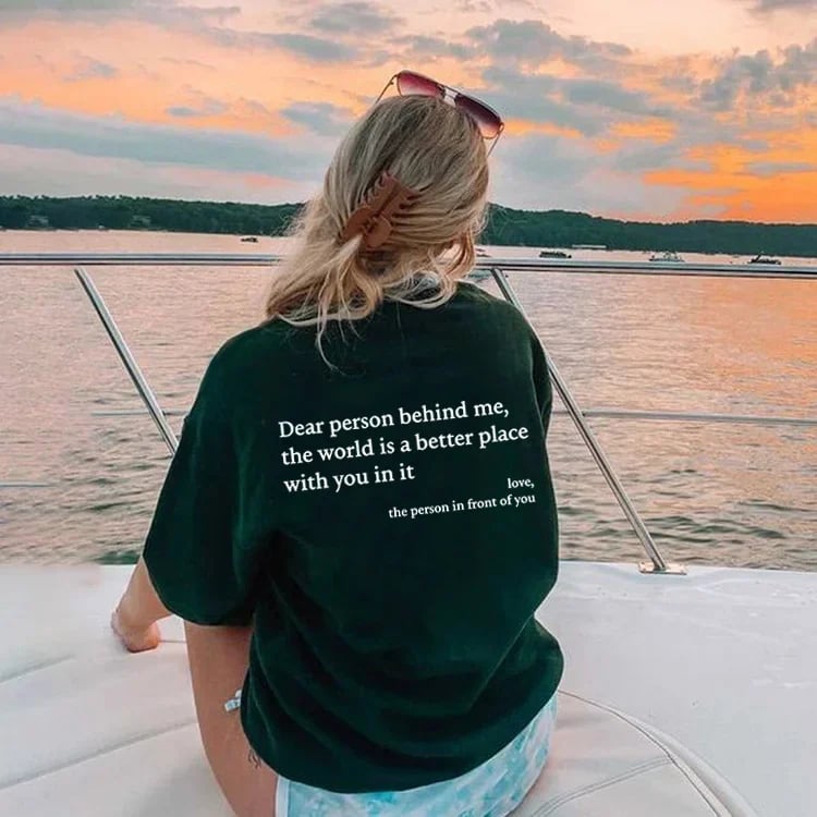 💥Nauji unisex marškinėliai su užrašu „Dear Person Behind Me“ dideliu dydžiu nuo 2025 m.-LT