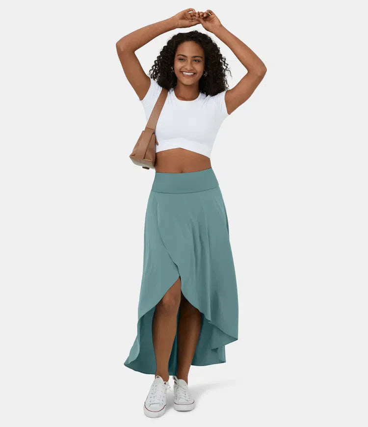 Krilo 2 v 1, hitro sušeče, ležerno, midi z visokim pasom in nizkim naborkom - GR 