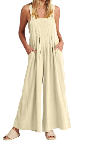 💝Moteriškas kombinezonas be rankovių plačiomis kojomis ir kišenėmis-LT