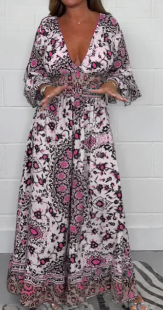 S-5XL🥰Moteriškas kombinezonas su raštu ir V formos iškirpte-LT