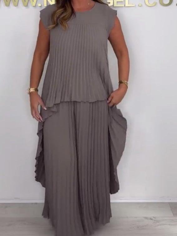 💖Nagubana bluza s kratkimi rokavi in široke hlače - GR