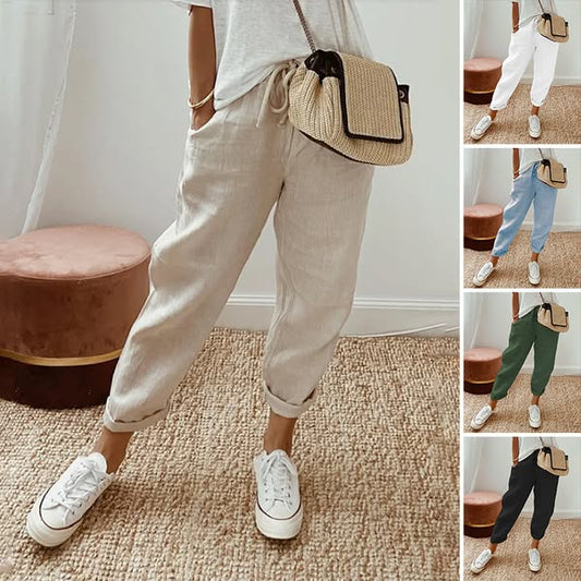 💕 Laisvalaikio moteriškos kelnės iš medvilnės ir lino-LT