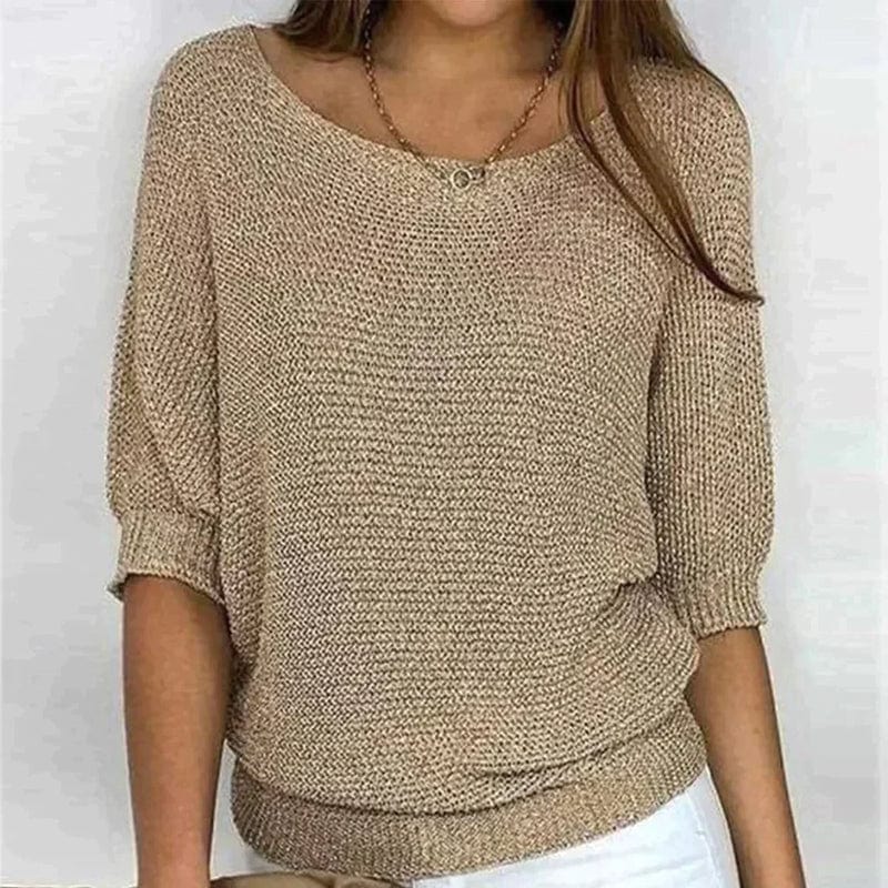 Suéter de color liso con cuello redondo y mangas 3/4.-ES