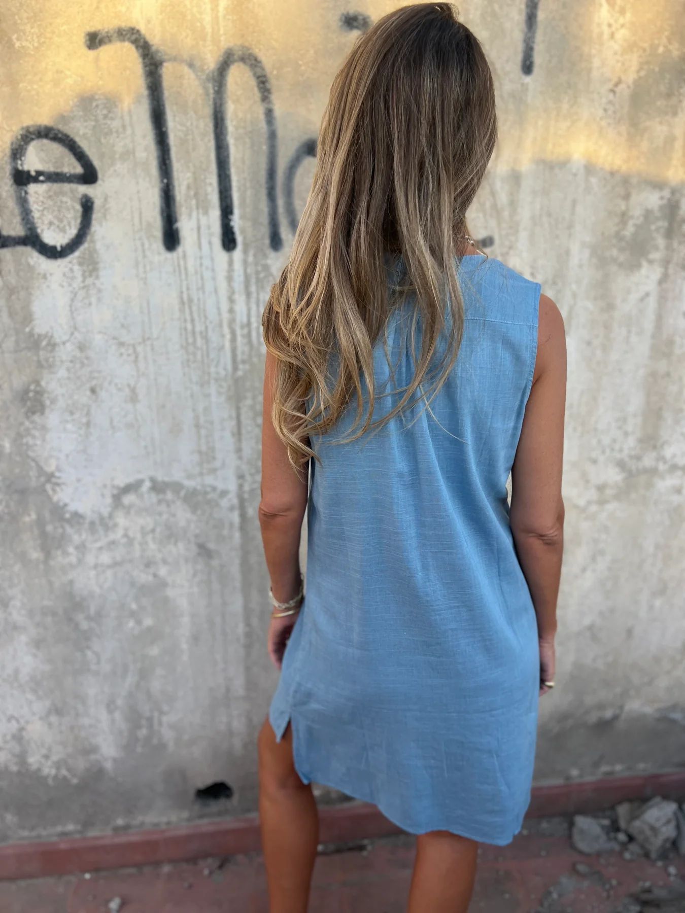 Γυναικείο μονόχρωμο φόρεμα από βαμβάκι και λινό-GR