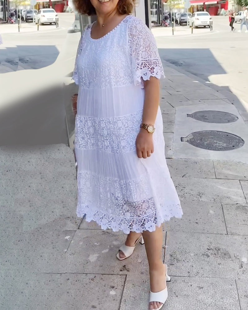 💝Enobarvna obleka s kratkimi rokavi in krono👗-GR