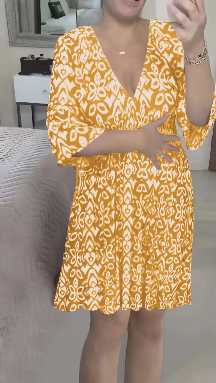 👗Mini Print V-kaelusega kleit-EE