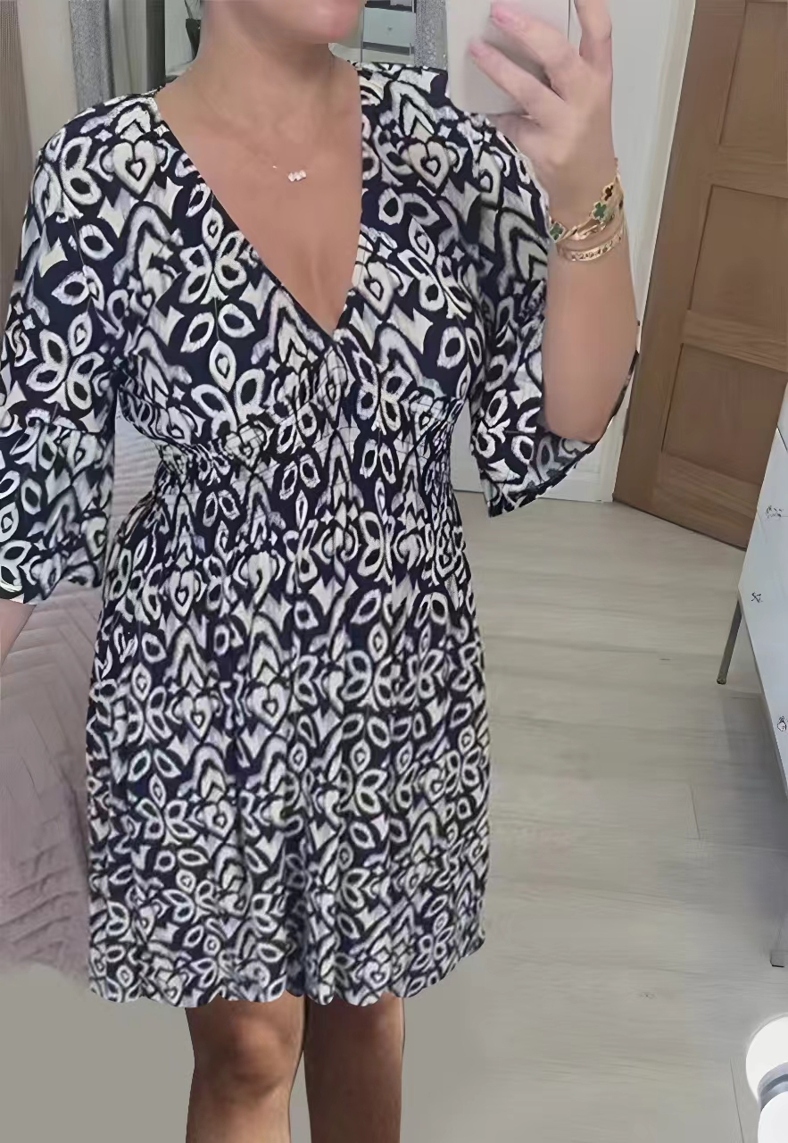 👗Mini drukas kleita ar V veida kakla izgriezumu-LV