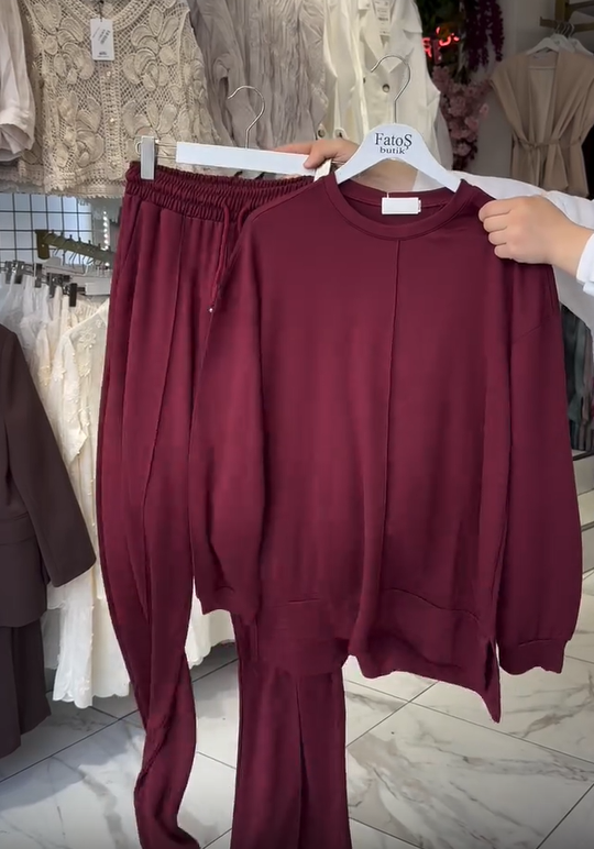 Conjunto de pantalon de cotton de pantalon de algodón de larga y cuello roundo para mujer-ES