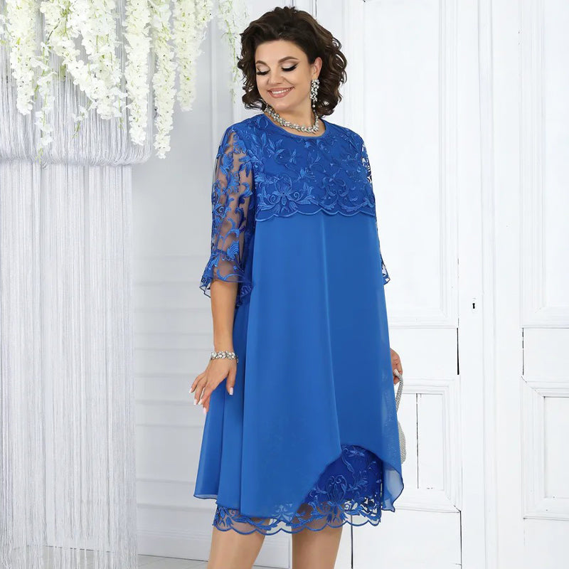 Ženska ohlapna midi obleka s čipko-SI