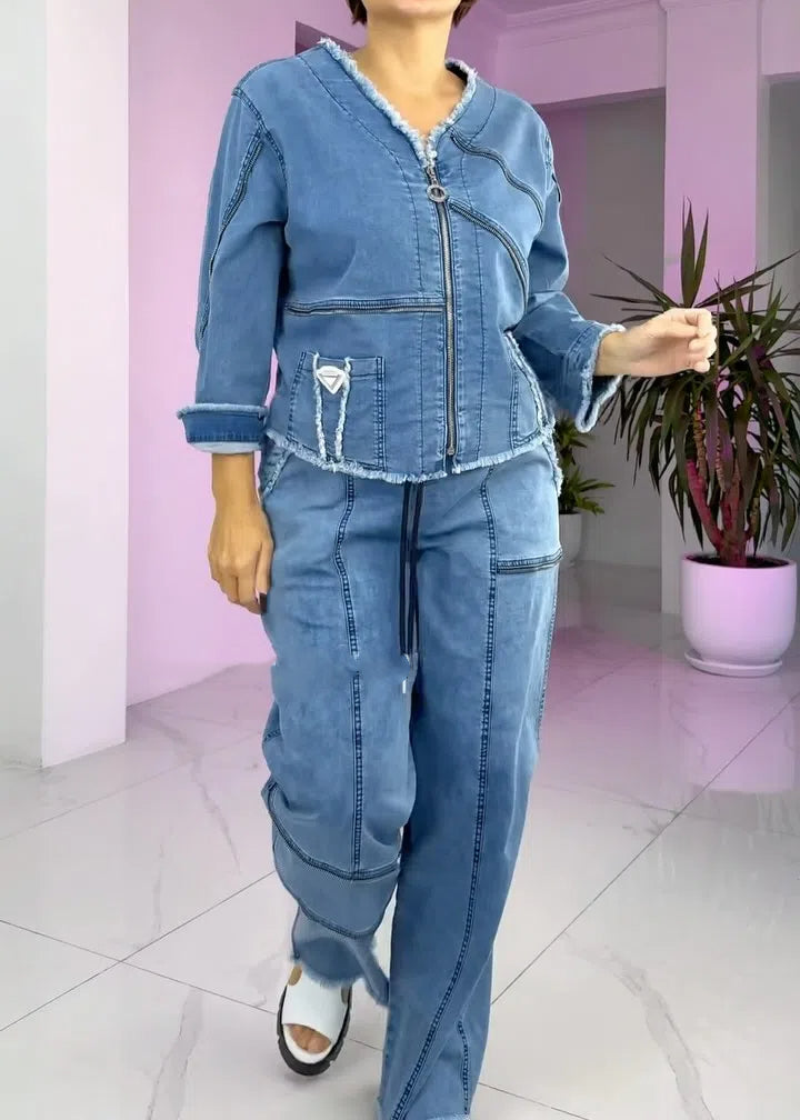 Žensko vintage traper odijelo s patentnim zatvaračem-HR