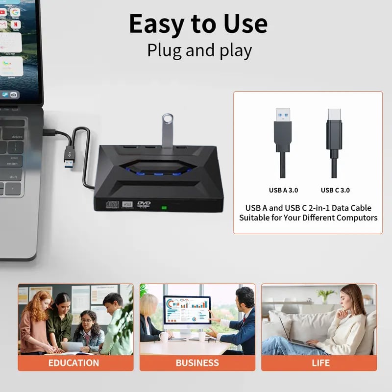 Retro prenosni CD DVD predvajalnik USB C 3.0 prenosni CD zapisovalnik-SI