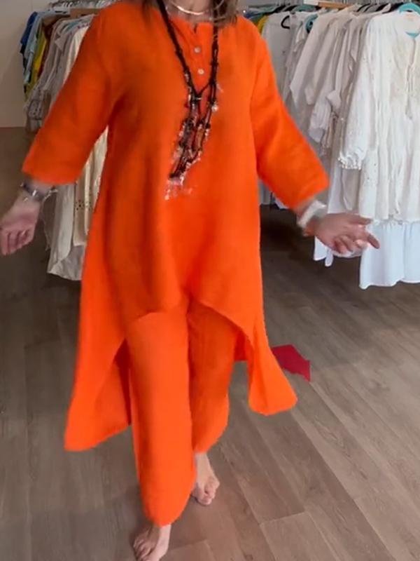 Γυναικείο λινό κοστούμι σε μονόχρωμο-GR