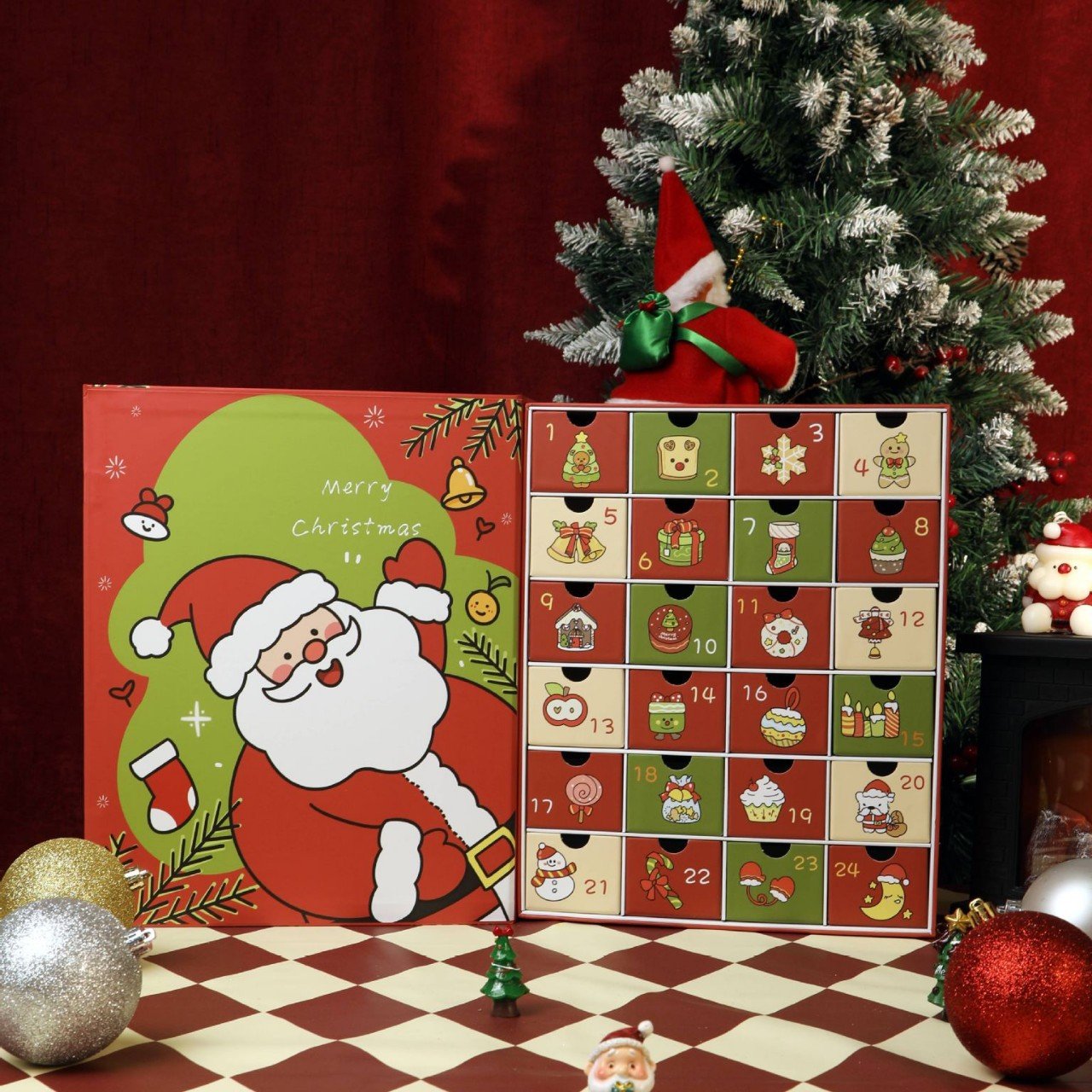 Ροζ μαρμάρινο ημερολόγιο Advent 2025, κουτί αντίστροφης μέτρησης 24 ημερών μέχρι τα Χριστούγεννα-GR