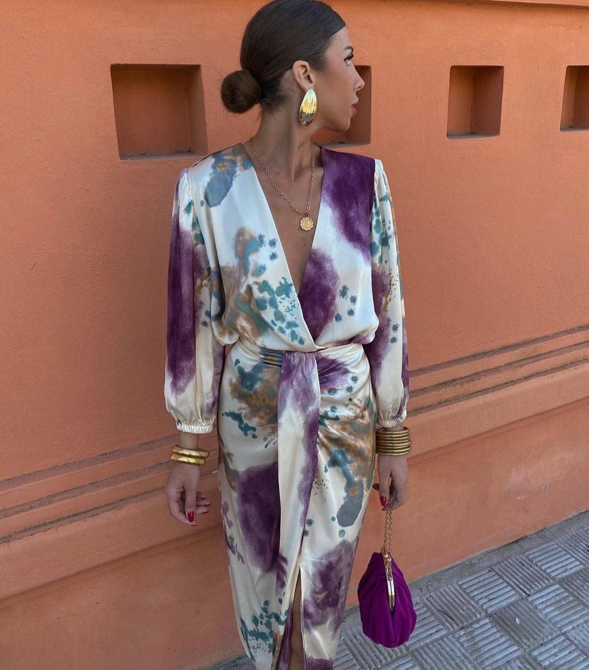 Κομψό μωβ φόρεμα με V λαιμόκοψη💜-GR