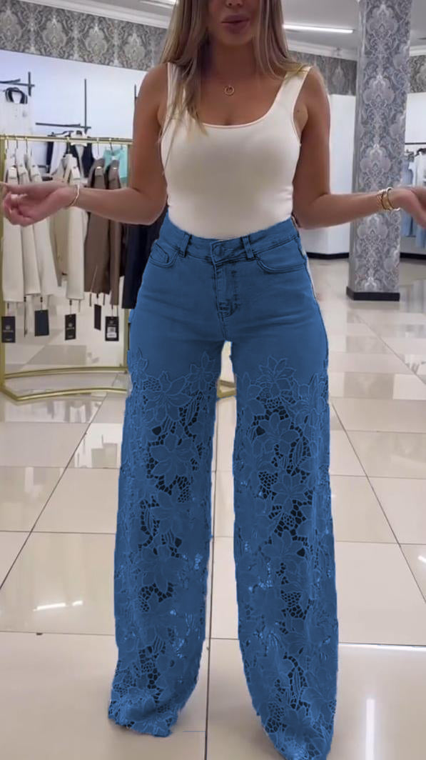 Ženske elegantne kavbojke s čipko-SI