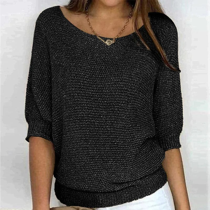 Suéter de color liso con cuello redondo y mangas 3/4.-ES