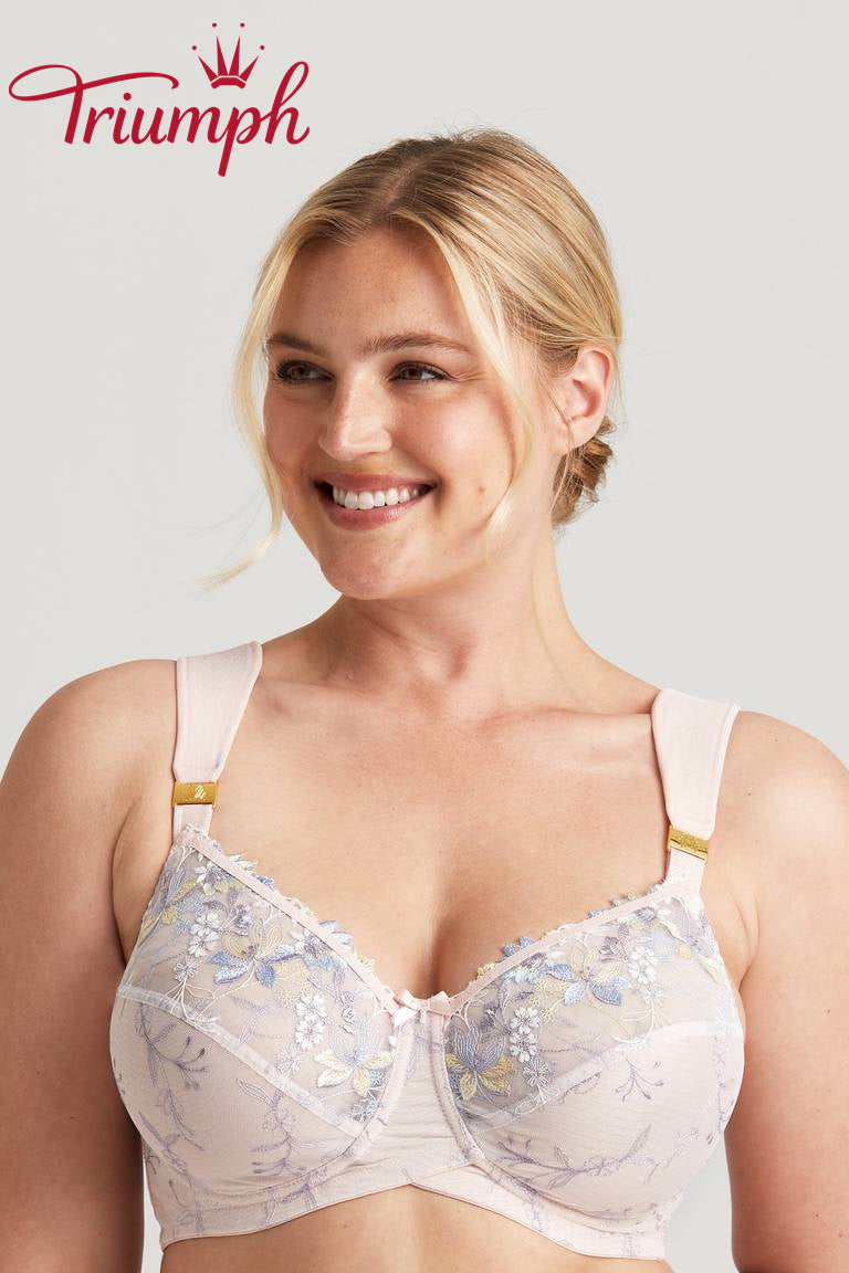 Triumph - (3 kosi) Push-up modrček z vezenimi cvetovi-SI