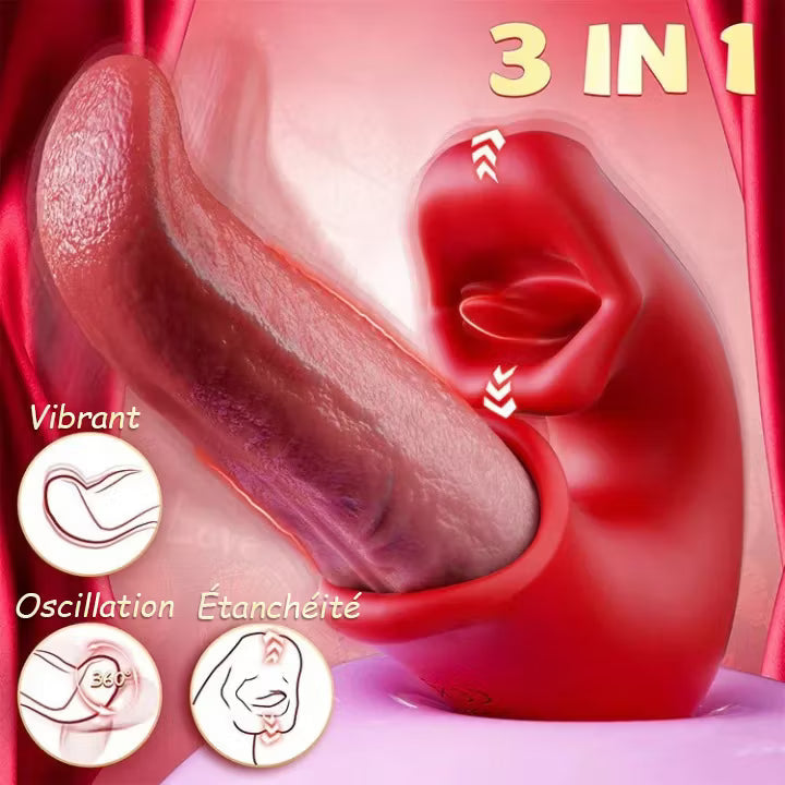 Arabella: consolador vibrador 3 en 1 con estimulación del punto G, el clítoris y la lengua, resistente al agua.-ES