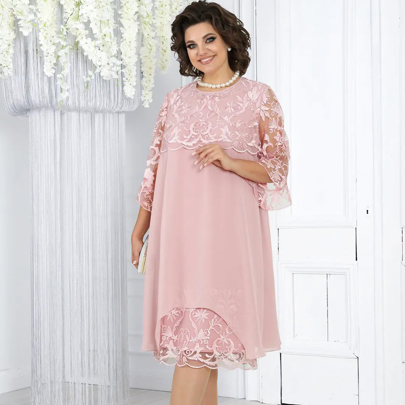 Ženska ohlapna midi obleka s čipko-SI