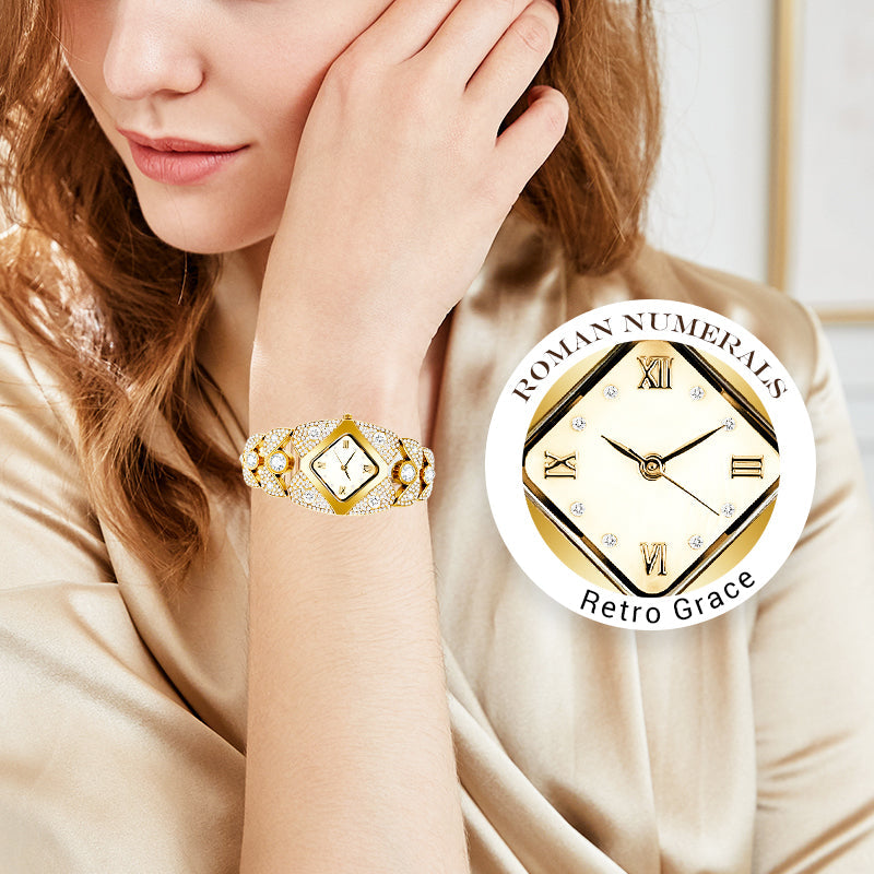 💜Retro kremenčeva ura s svetlečimi kristali⌚-GR 