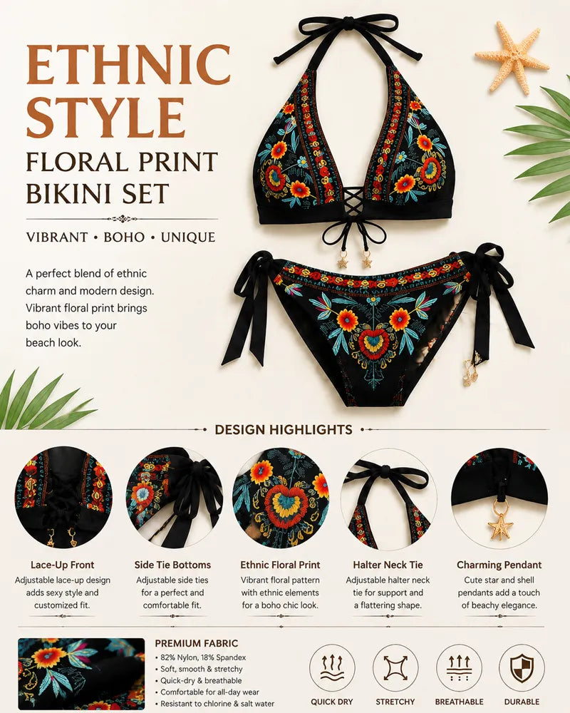 Ženski bikini set s etničkim cvjetnim printom-HR