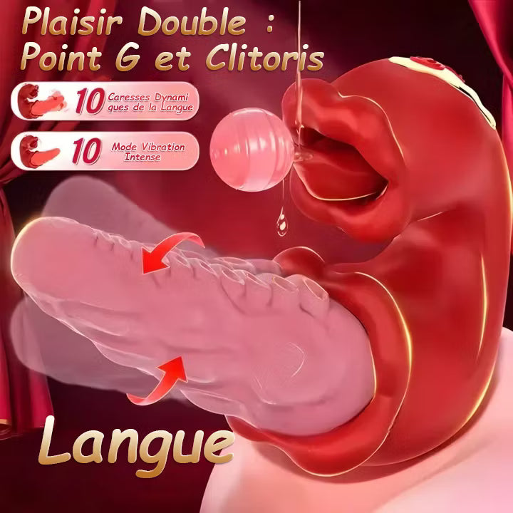 Arabella: consolador vibrador 3 en 1 con estimulación del punto G, el clítoris y la lengua, resistente al agua.-ES