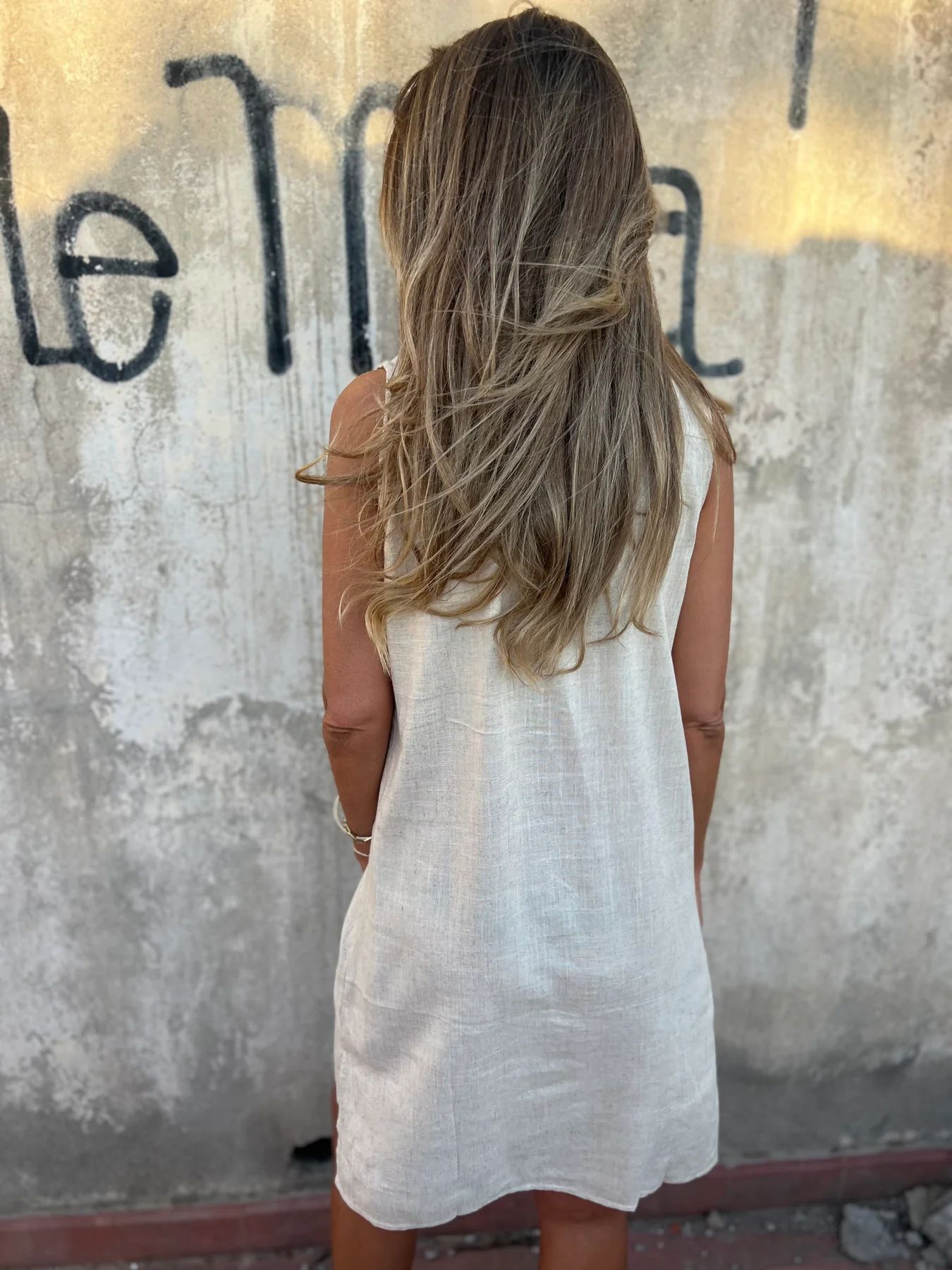 Γυναικείο μονόχρωμο φόρεμα από βαμβάκι και λινό-GR