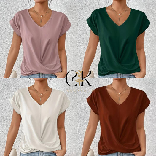 👚Elegantni marškinėliai V formos iškirpte✨-LT