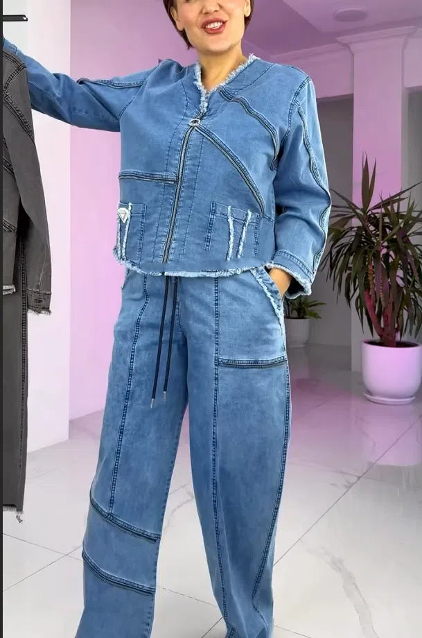 Žensko vintage traper odijelo s patentnim zatvaračem-HR