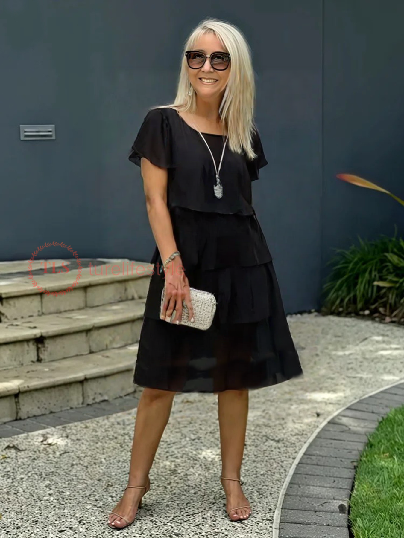 Ohlapna obleka s plastmi šifona - GR 