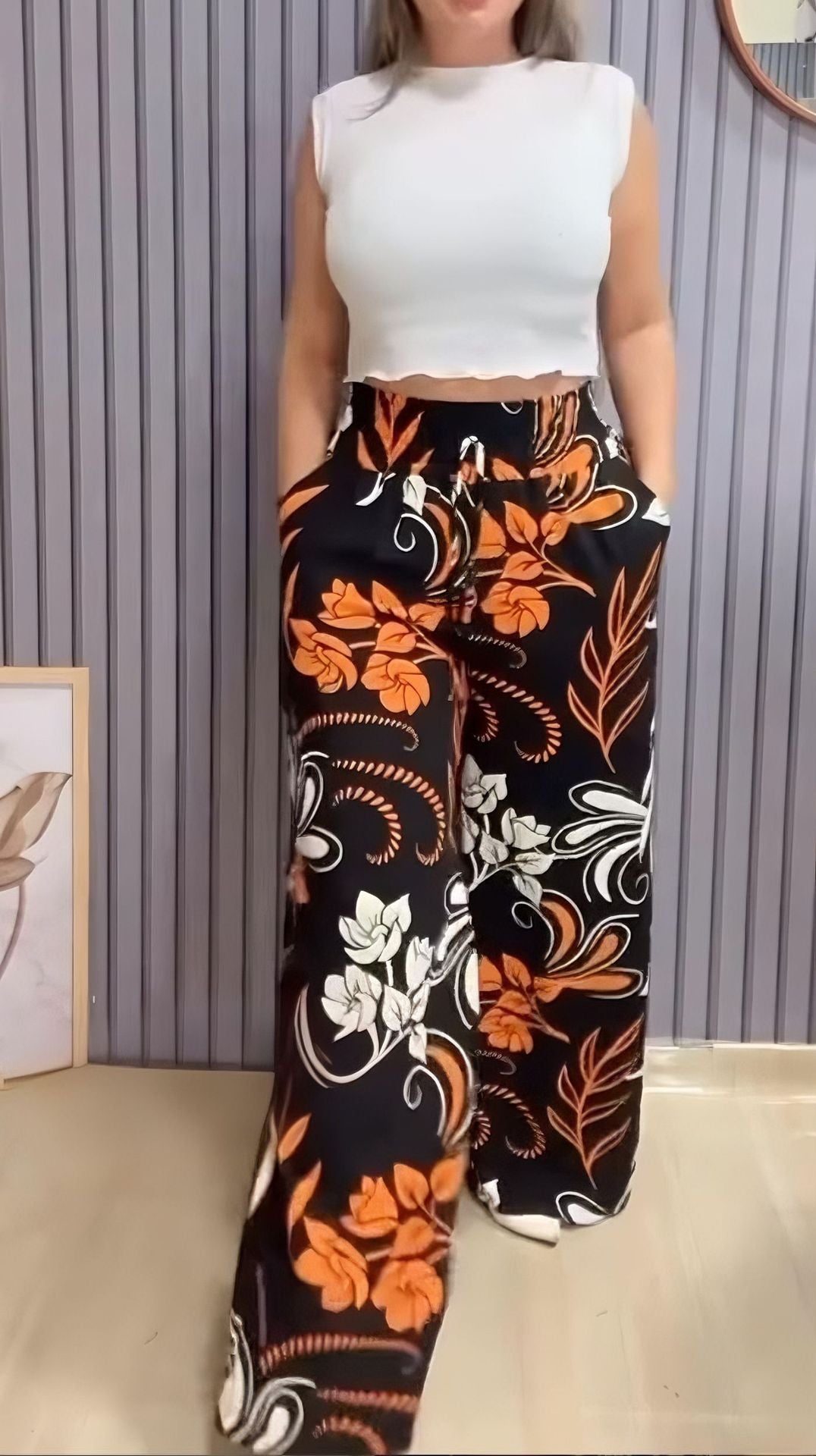 Καλοκαιρινό νέο παντελόνι με φαρδιά στάμπα 2025-GR