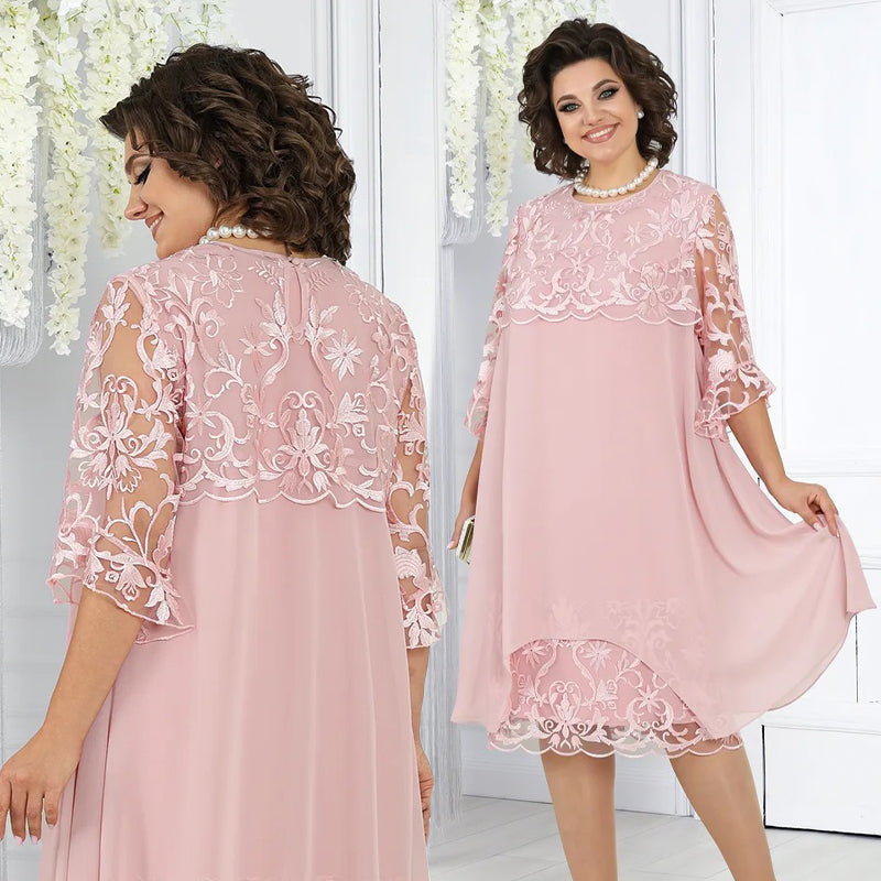 Γυναικείο φαρδύ μίντι φόρεμα με δαντέλα-GR