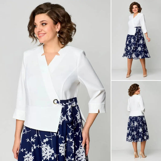 🔥【S-5XL】💃2025Νέο φόρεμα, μπλε και λευκή απαλή πινελιά-GR