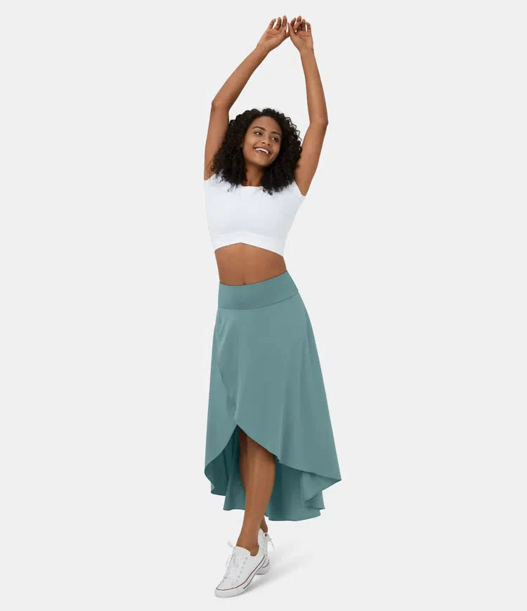 Krilo 2 v 1, hitro sušeče, ležerno, midi z visokim pasom in nizkim naborkom - GR 