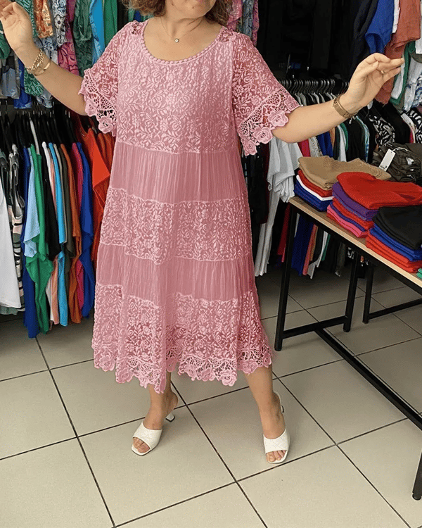 💝Enobarvna obleka s kratkimi rokavi in krono👗-GR