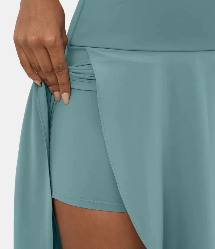 Krilo 2 v 1, hitro sušeče, ležerno, midi z visokim pasom in nizkim naborkom - GR 