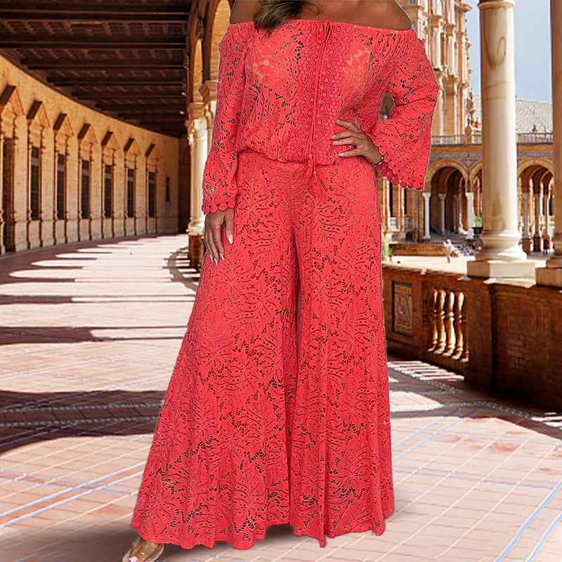 ⏰ Časovno omejena ponudba – 50 % popust! 🎀Ženski komplet: čipkast top + široke hlače, dvodelni - GR 