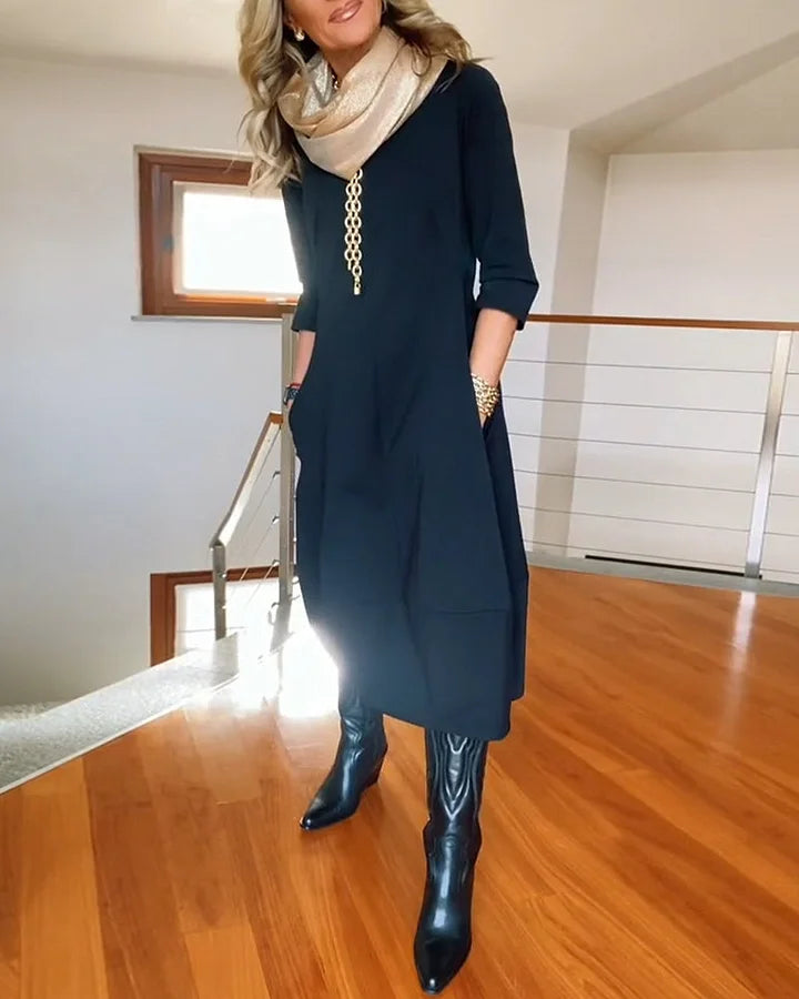 ✨Vestido de manga larga con escote redondo-ES