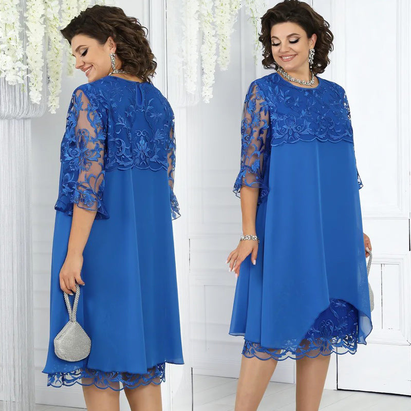 Γυναικείο φαρδύ μίντι φόρεμα με δαντέλα-GR