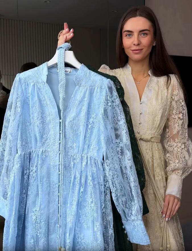 Γυναικείο φόρεμα με V-λαιμόκοψη, πλούσια κεντημένο-GR