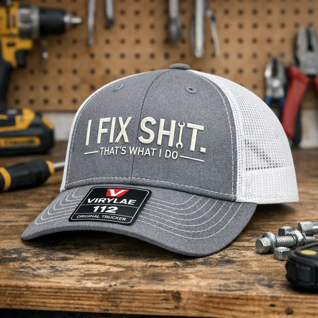 🛠️ „I Fix Shit Trucker“ kepurė – juokinga mechaniko ir taisytojo kepurė-LT