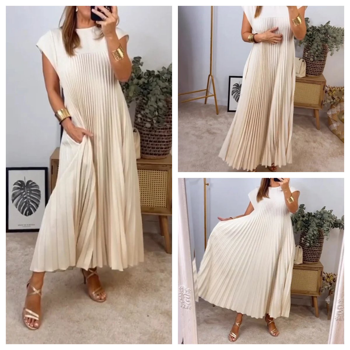 💕Naiste plisseeritud ühevärviline kleit👗-EE