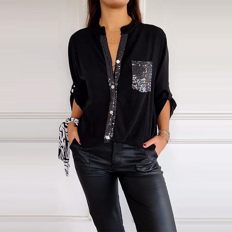 🔥2025 Top casual de patchwork con lentejuelas.-SP