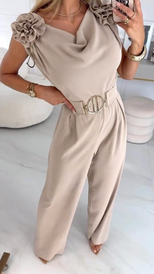 Γυναικεία καλοκαιρινή αμάνικη ολόσωμη φόρμα με τρισδιάστατο φλοράλ σχέδιο και V λαιμόκοψη-GR