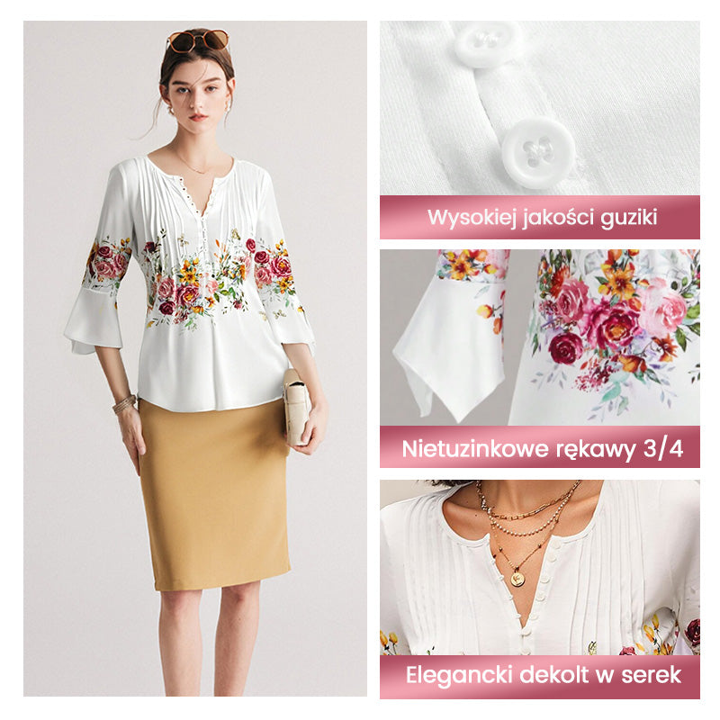 🌺 Moteriški marškinėliai su V formos iškirpte ir raštu✨-LT