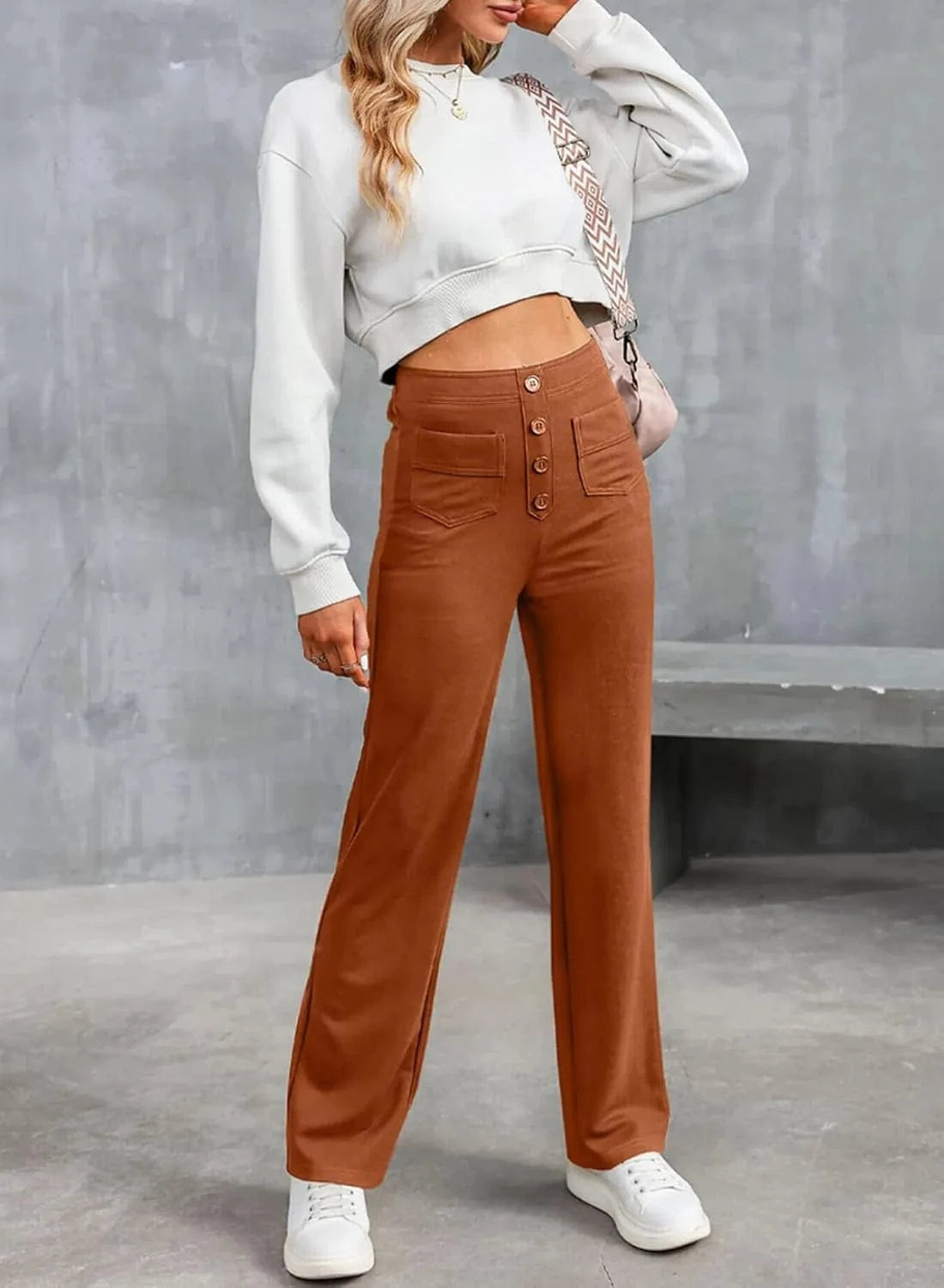 Ψηλόμεσο ελαστικό παντελόνι ελεύθερου χρόνου-GR