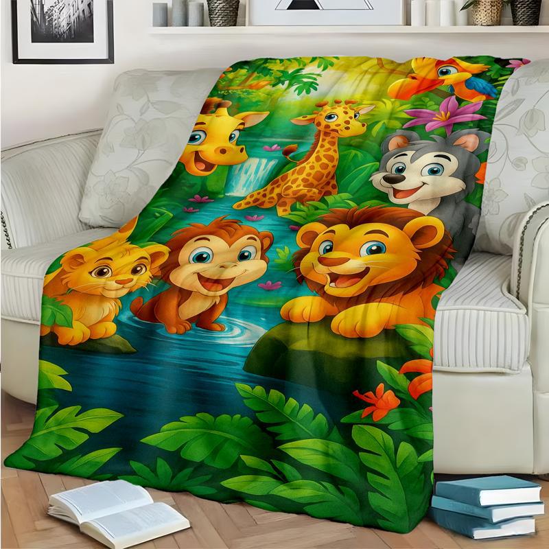 Manta de franela de felpa con estampado de jungla de dibujos animados-ES