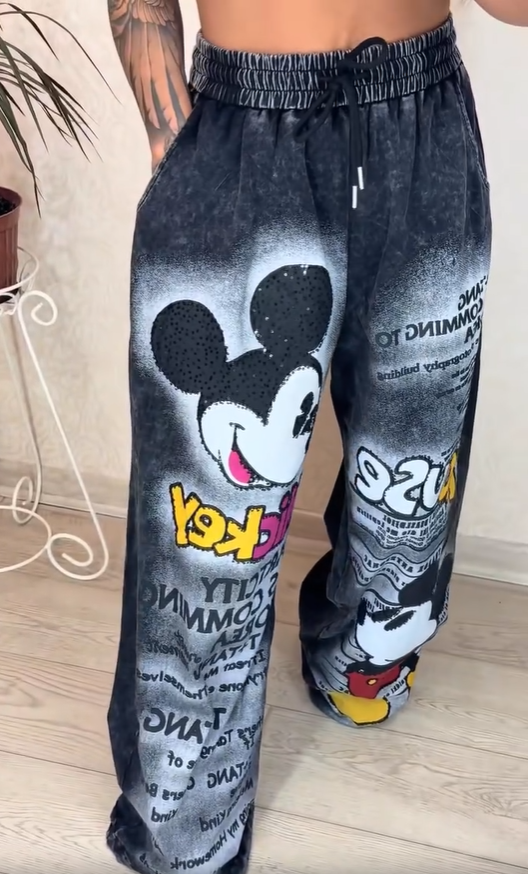 Madingi plačių džinsų kirpimai karštos plytos spalvos-LT