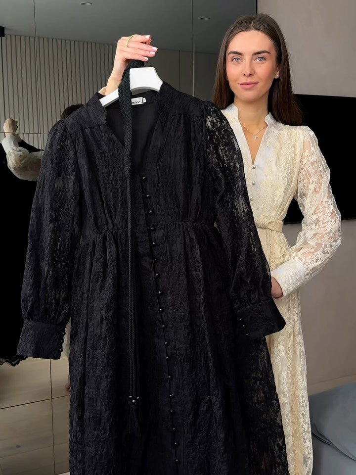 Γυναικείο φόρεμα με V-λαιμόκοψη, πλούσια κεντημένο-GR